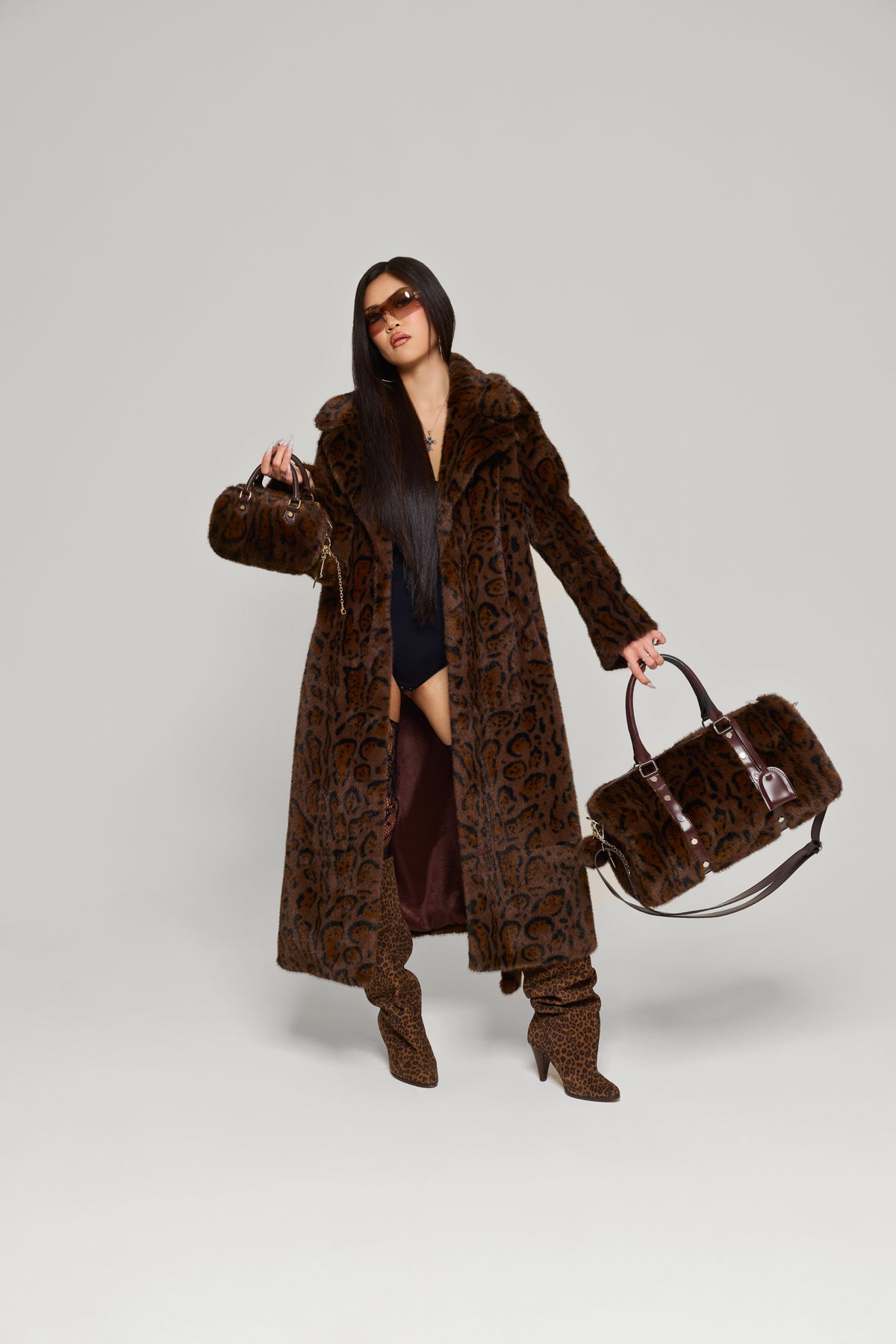 Chocolate Jetset Full Length Luxury Brown Faux Fur Coat