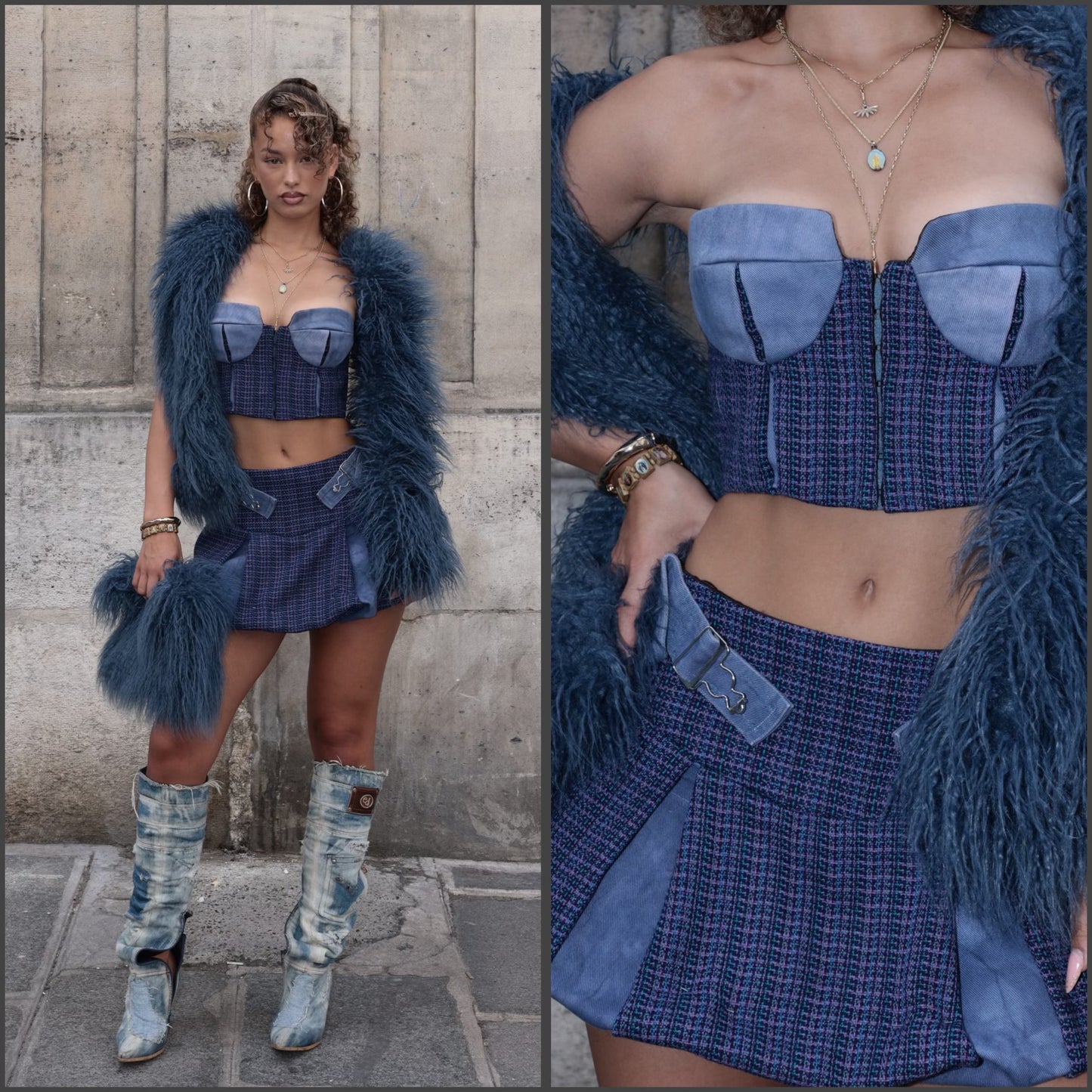 Denim pleated skirt