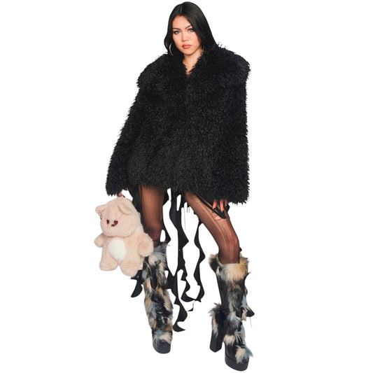 🐻‍❄️ྀིྀི Faux Fur Mongolian Lamb Jackets - Black + Burgundy + Pink