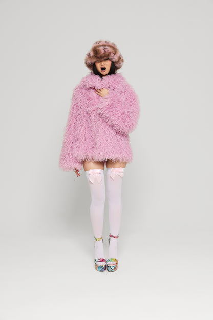 Pink Faux Fur Mongolian Lamb Jacket
