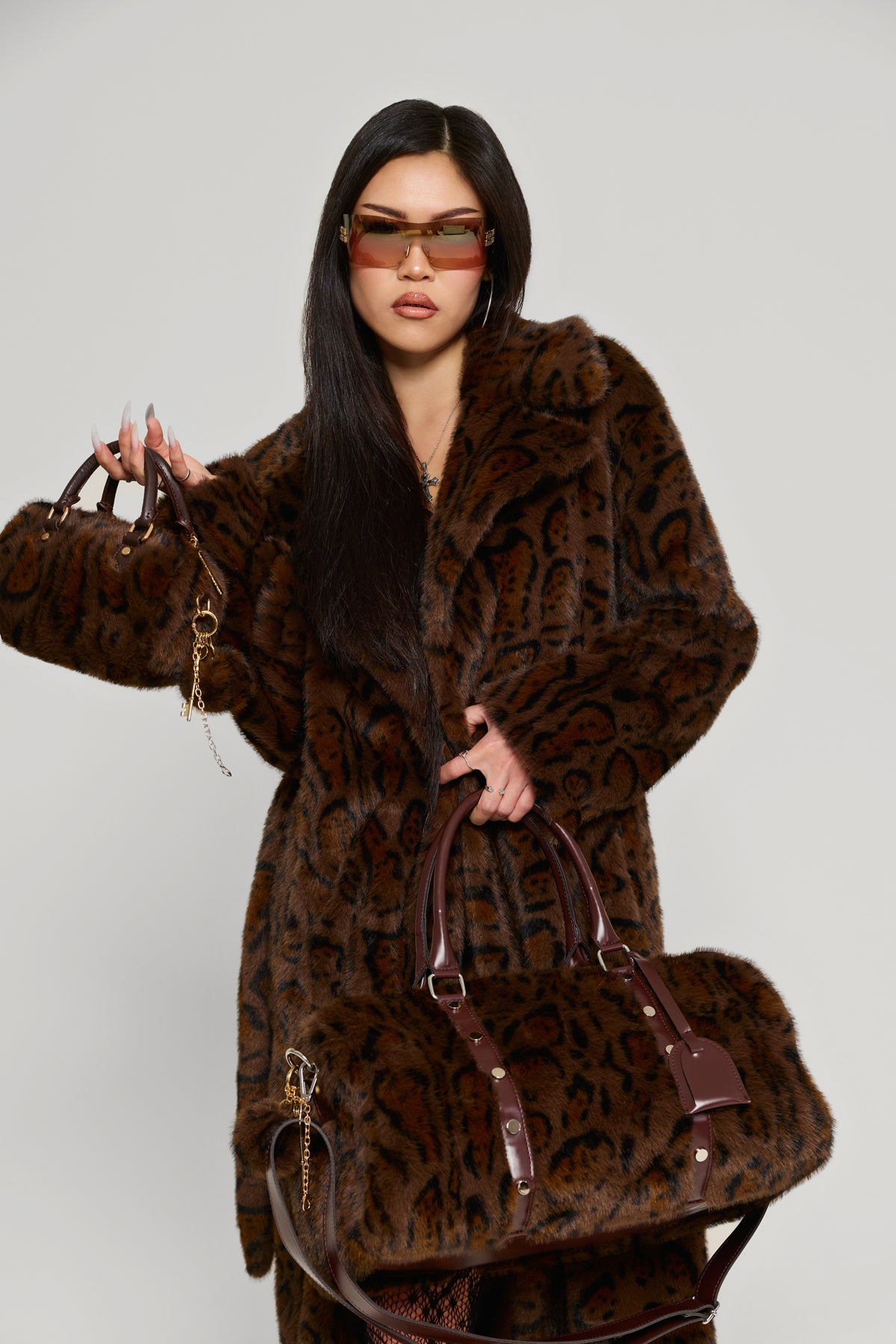 Chocolate Jetset Full Length Luxury Brown Faux Fur Coat