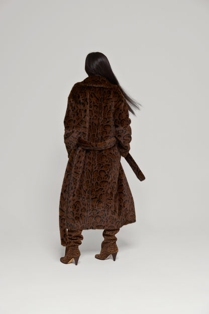 Chocolate Jetset Full Length Luxury Brown Faux Fur Coat