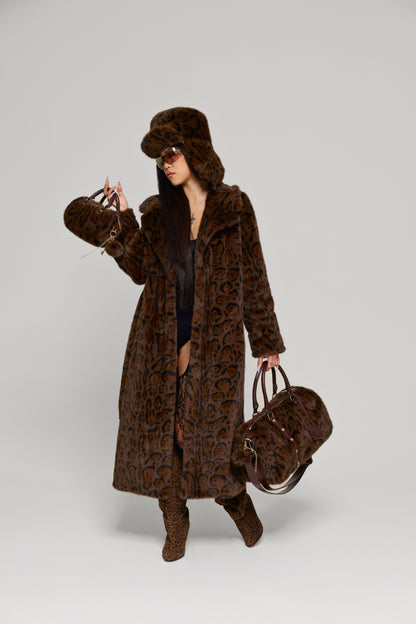 Chocolate Jetset Full Length Luxury Brown Faux Fur Coat