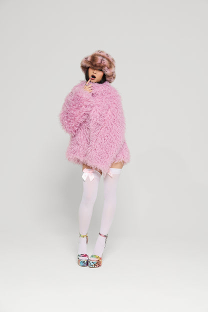 Pink Faux Fur Mongolian Lamb Jacket