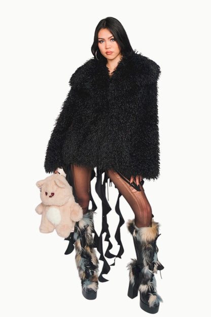 BEAR NOIR 🐻‍❄️ྀིྀི Mongolian Lamb Black Jacket