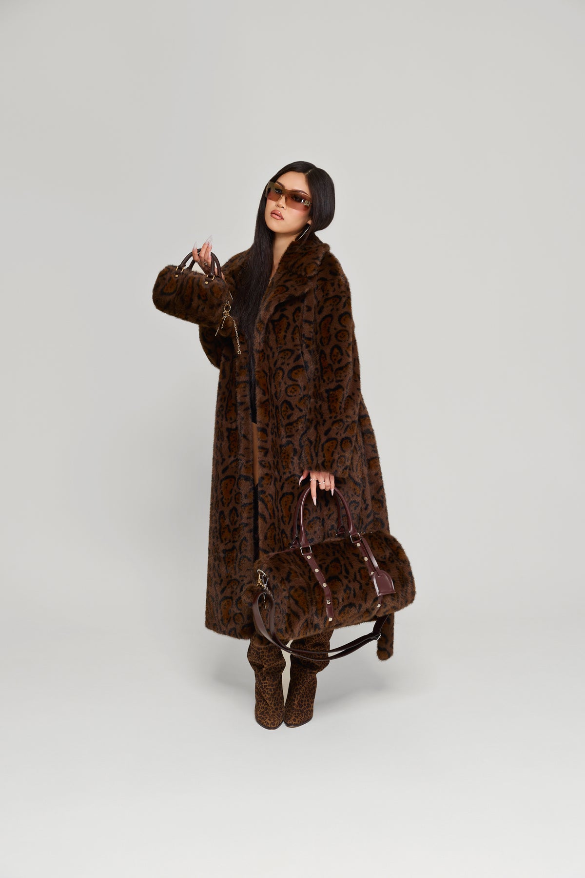 Chocolate Jetset Full Length Luxury Brown Faux Fur Coat