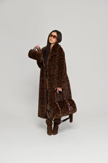 Chocolate Jetset Full Length Luxury Brown Faux Fur Coat