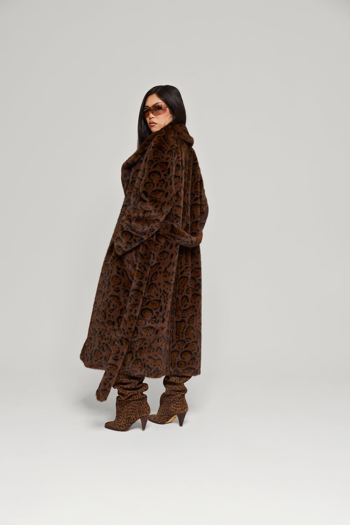 Chocolate Jetset Full Length Luxury Brown Faux Fur Coat