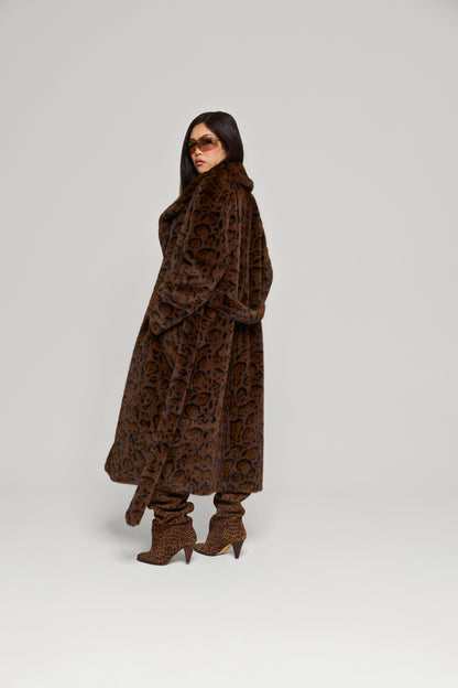 Chocolate Jetset Full Length Luxury Brown Faux Fur Coat
