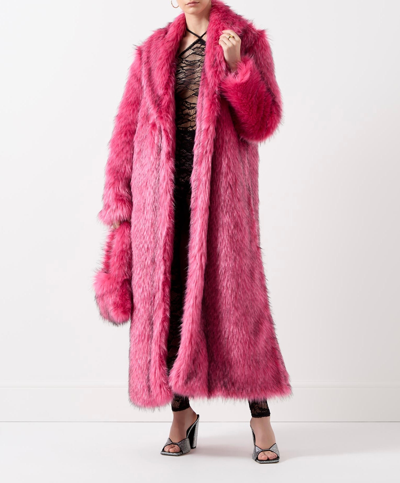 Hot pink faux hot sale fur coat