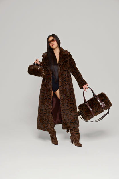 Chocolate Jetset Full Length Luxury Brown Faux Fur Coat