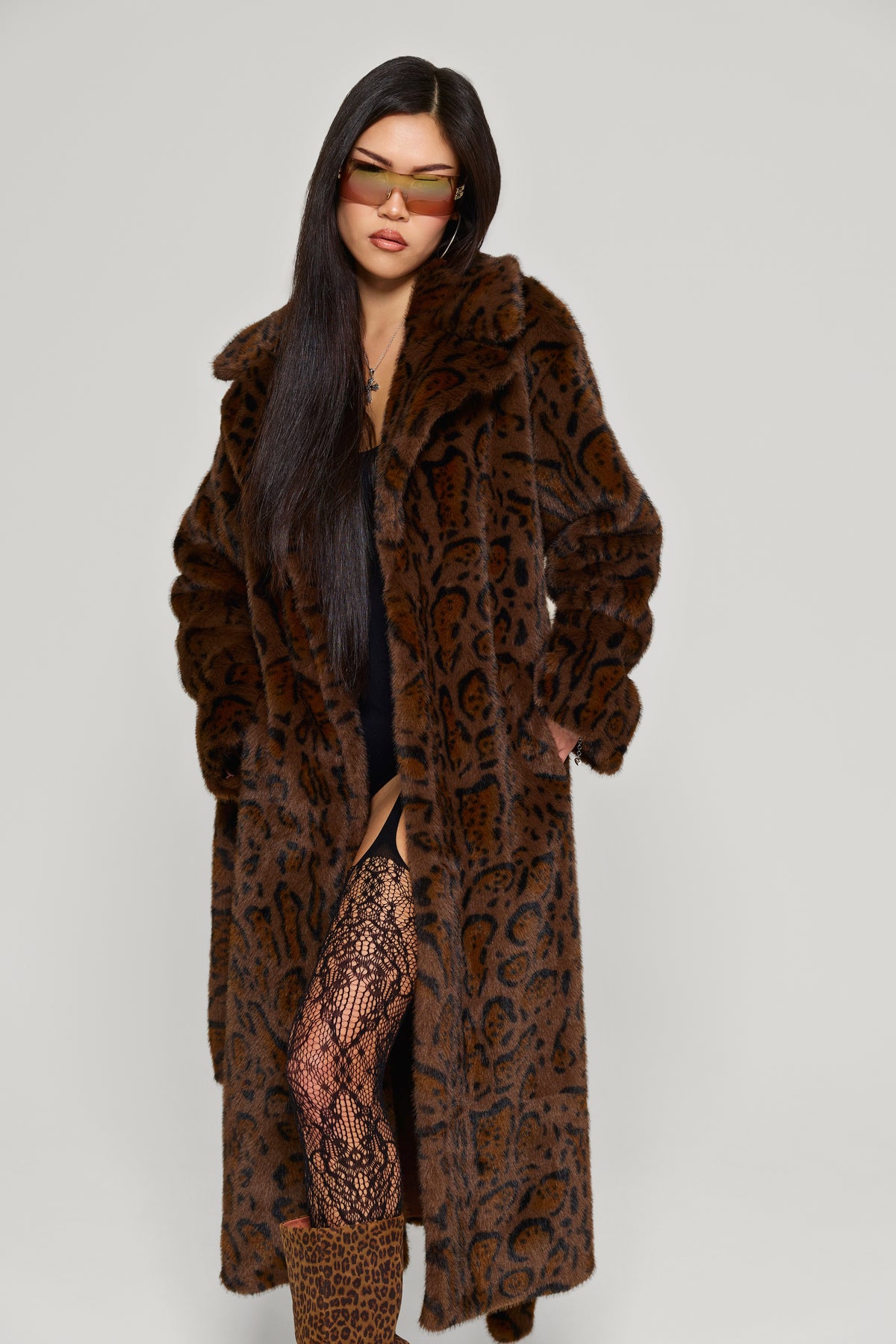 Chocolate Jetset Full Length Luxury Brown Faux Fur Coat