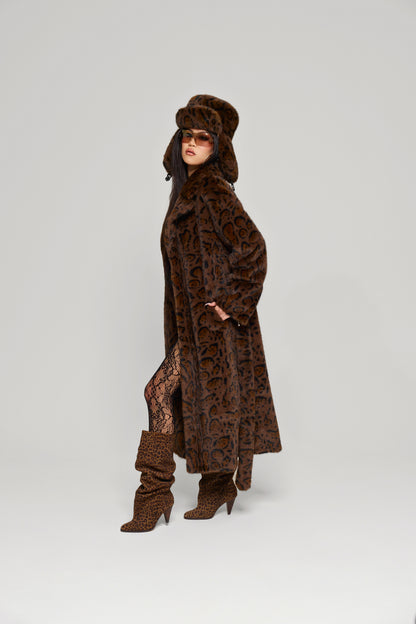 Chocolate Jetset Full Length Luxury Brown Faux Fur Coat