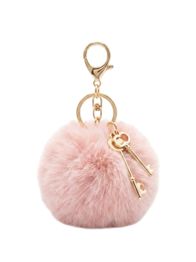 Baby pink faux fur gold keys charm keychain (pre order)