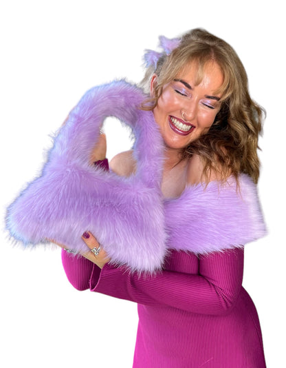 Faux Fur HANDBAG: Pink/Silver/Lilac/Taupe/Red etc..